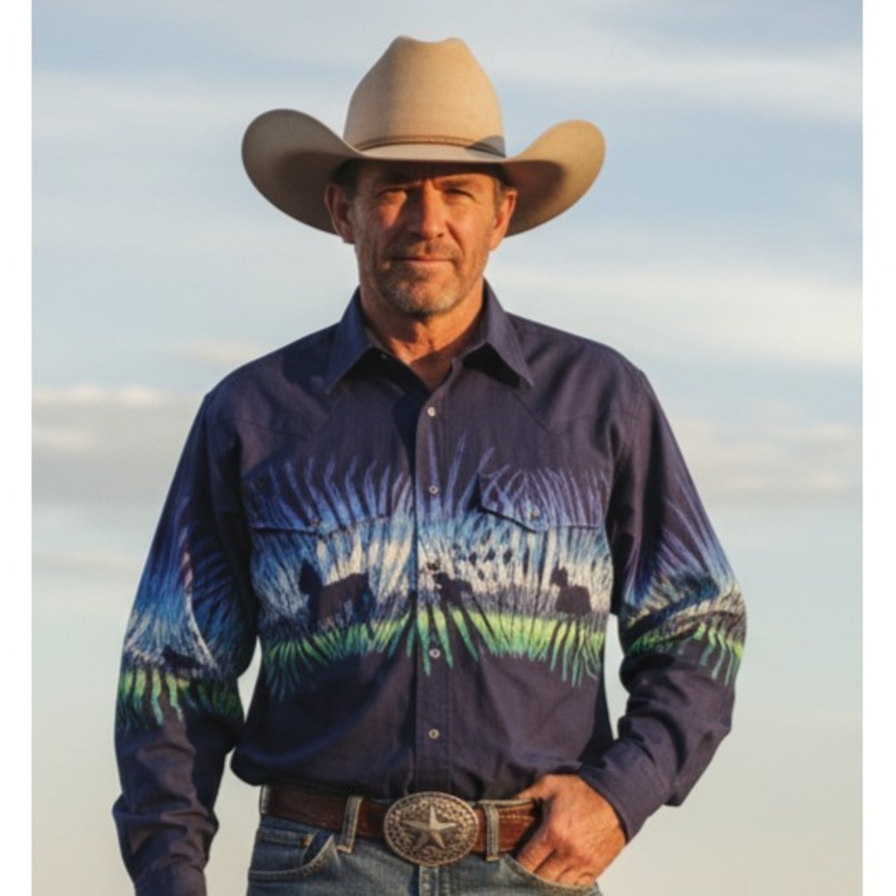 Vtg Wrangler Western Shirt Mens XL Blue Geo Horse Print Brushpopper Pearl Snap